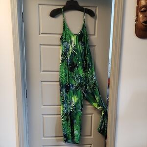Green and Black Tropical Print Jumpsuit